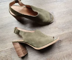 Madewell Olive Green Cary Suede Slingback Block Heel Peep Toe Sandals Size 8.5 - Picture 1 of 7