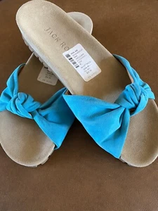 NIB JACK ROGERS Phoebe Knotted Comfort Slide Size 8 Aqua - Picture 1 of 7