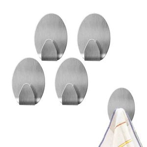 4X SELF ADHESIVE HOOKS WALL DOOR KITCHEN BATH HOLDER STEEL STRONG STICKY - Picture 1 of 6