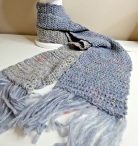 Gray & Blue Alpaca Wool Scarf Warm Soft 90"x6.5" Handmade Crochet Hand Knit NWT - Picture 1 of 14