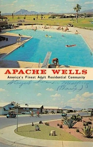 Apache Wells Mobile City Poolside Street Scene Mesa,AZ Vtg 1960's Postcard - Picture 1 of 2