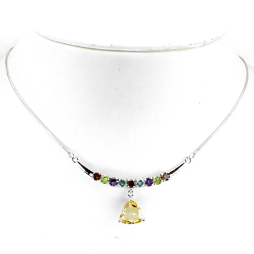  LUXURY! NATURAL FANCY AMETHYST,GARNET,PERIDOT,CITRINE,TOPAZ 925 SILVER NECKLACE - Image 1 of 2