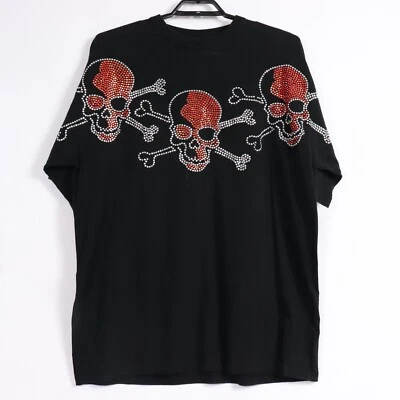 Camiseta Para Hombre Rara De Colección Calavera y Huesos Cruzados Adornada con Piedra Talla 3XL E549 Foto 1 de 4