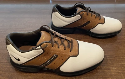 Zapatos de golf para hombre Nike Air - Power Channel - de cuero blanco/marrón talla 9 Foto 1 de 4