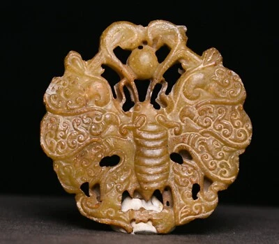 Colgante amuleto Yubi insecto mariposa tallada jade naturaleza dinastía china antigua de 5 cm Foto 1 de 4