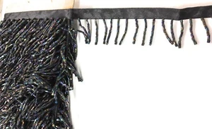 1” Black AB Multi  Color Beaded Fringes BTY - Picture 1 of 2