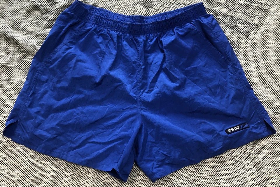 Винтажные мужские синие БЛЕСТЯЩИЕ нейлоновые плавки 90-х Speedo СЕРФЕР ПЛЯЖ шорты для серфинга L - Изображение 1 из 4