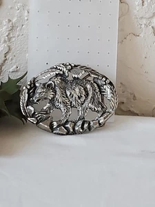 Vintage Zinn Grizzlybär Gürtelschnalle - Bild 1 von 6