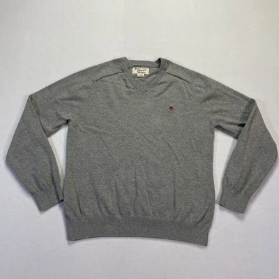 Suéter masculino pinguim original cinza médio gola V manga longa 100% algodão - Imagem 1 de 4