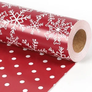 Reversible Christmas Wrapping Paper Roll Snowflake Polka Dot 17"x33' 47 sq ft - Picture 1 of 7