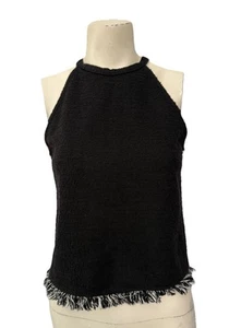 Zara Trafaluc Tweed Halter Top with Fringe Women’s Medium Black - Picture 1 of 9