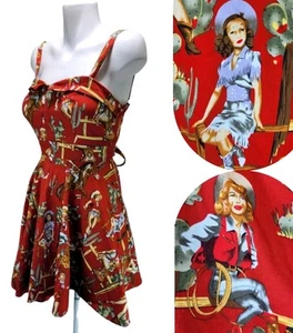 Vintage Grace Karin Western Cowgirl Pinup Dress Womens S Red Rockabilly Festival - Picture 1 of 24