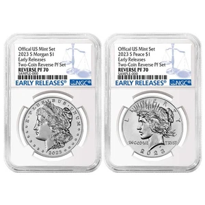 2023-S Reverse Proof $1 Morgan and Peace Dollar 2pc Set NGC PF70 ER Blue Label - Picture 1 of 3