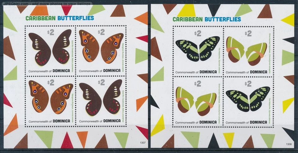 [123141] Folhas miniaturas de papilões borboletas insetos Dominica 2013, sem marca de charneira - Imagem 1 de 1