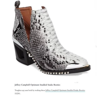  NUEVO Botín Jeffrey Campbell Optimum Cuero Serpiente Tachonado Talla 8.5 Foto 1 de 4