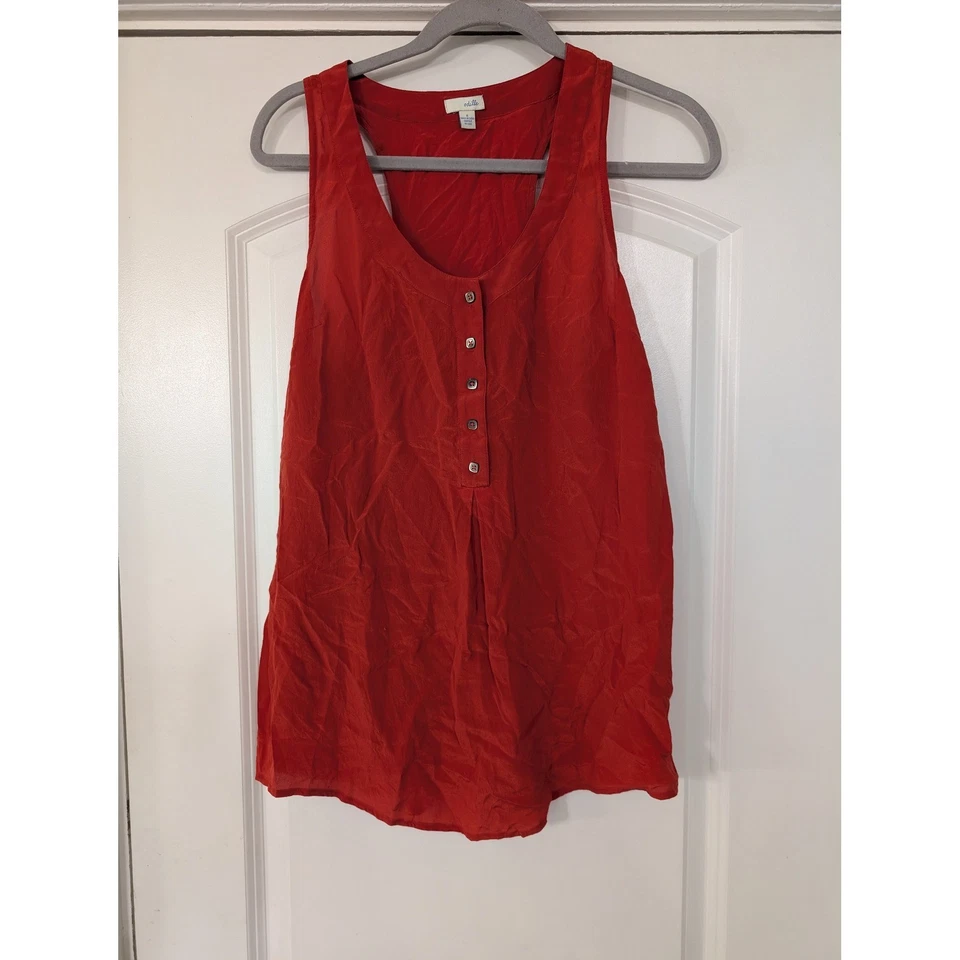 Anthropologie Odille Tank Top Racerback Sleeveless Button Front Silk Red Size 6 - Image 1 of 4