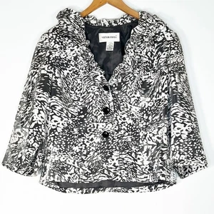 Victor Costa Silver Metallic Sheen Print Ruffled Suit Jacket - Picture 1 of 13