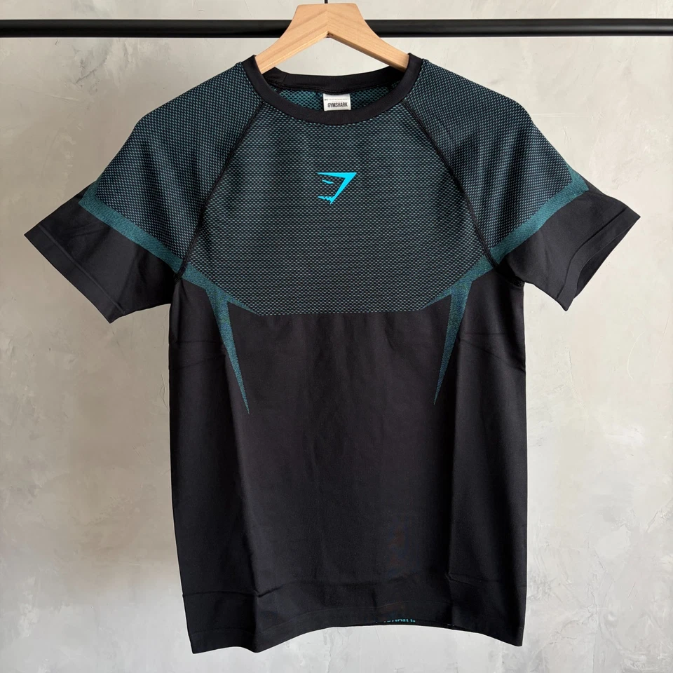 Gymshark Ony.0 Seamless Short Sleeve T-Shirt Black/Brand Blue Large In Hand