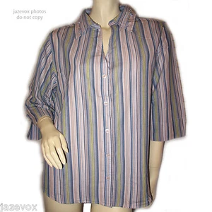 Camisa Dressbarn Abotonada Top Rayas Talla 16W Bordada Grannycore Cottagecore - Imagen 1 de 12