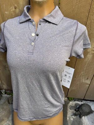 Polo Glyder Simplicity: Camisa de movimiento ilimitado a rayas amatista/leche de avena XS NUEVA Foto 1 de 4