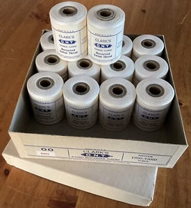 Clark’s O.N.T. WHITE Mercerized Cotton Thread Size 00 1700 Yards 14 Spools + Box - Picture 1 of 3