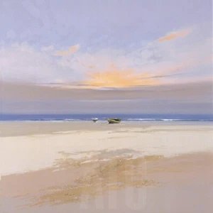 30W"x30H" PLAYA AL AMANECER BY JOSE BARBERA - BEACH BOAT SAND CHOICES of CANVAS - Picture 1 of 9
