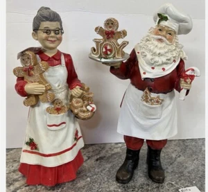 12" Santa & Mrs Claus Chef Baker Gingerbread Cookie Treat Candy Cane Christmas - Picture 1 of 6