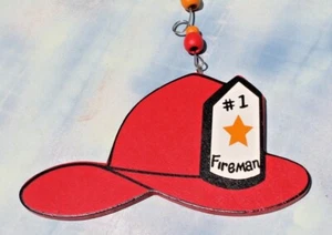 #1 Sombrero de Bombero ADORNO Pergamino de Madera Corte con Cuentas, Nuevo - Imagen 1 de 5