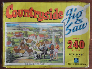Vintage Countryside Village in the valley Jigsaw Puzzle 240 pieces 14in x 9.5in.