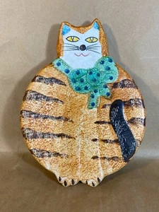 Vintage 1995 Der Keller handbemalt Keramik Wandbild mollige dicke Katze - Bild 1 von 7