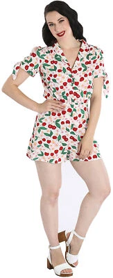 Hell Bunny SIMONA Vintage CHERRY BLOSSOM Kirschen PLAYSUIT Overall Rockabilly - Bild 1 von 4