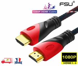 Câble HDMI Haute Vitesse mince connexion plaquée or 1080P, 3D , 1m et 2m - Afbeelding 1 van 5