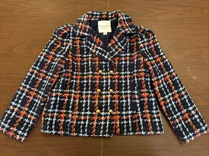 Janie And Jack Boucle  Plaid Jacket Coat Blazer Navy Blue Red Size 7-8 - Picture 1 of 5