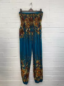 Bohotusk türkis Blumen Bandeau Boho langer Overall Damen Small #CS - Bild 1 von 5
