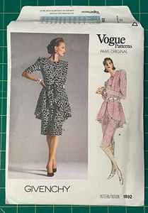 Vogue Paris Original 1892 Givenchy - Vintage 1987s Sewing Pattern Size 10 UC/FF - Picture 1 of 3