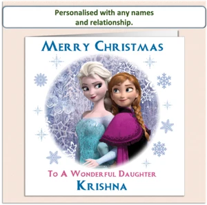 Personalised Frozen Elsa Anna CHRISTMAS Card Daughter Granddaughter Niece FRZ2 - Picture 1 of 6