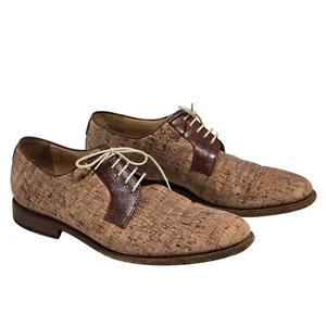 Queork Mens 46/ 12 Oxford Tan Brown Cork Leather Oxford Dress Shoes unique artsy - Picture 1 of 12