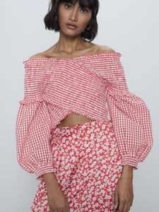 ZARA VICHY CROP TOP BLOUSE REF 8574/029 - Picture 1 of 3