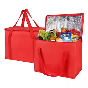 2-Pack Xl-Large Insulated Grocery Shopping Bags, Red, Reusable, Heavy Duty, Zipp - Picture 1 of 12