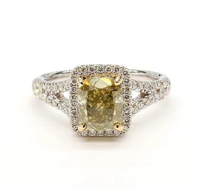 2CTW Diamond Ring 18KT White Gold Natural Fancy Cushion Cut Yellow GIA Certified - Image 1 of 4