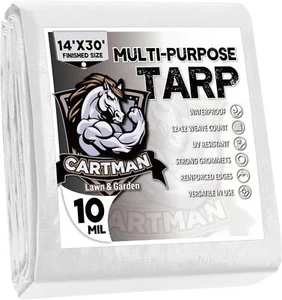 CARTMAN Finished Size 14x30 Feet 10 Mil White Heavy Duty Poly Tarp - Picture 1 of 6