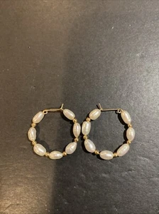 14K Yellow Gold Baroque Pearl Ball Bead Hoop Earrings - Picture 1 of 5