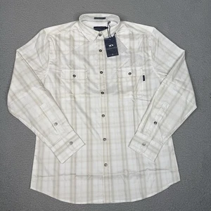 Fish Hippie Shirt Mens Medium Stone Plaid Migration Performance Button Down NWT - Picture 1 of 11