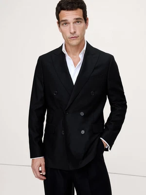 Banana Republic 38 S Signature Italian Hopsack Suit Double Breasted Jacket Black - Image 1 of 4