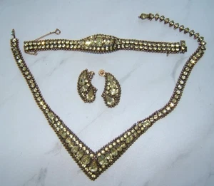 VINTAGE KRAMER OF NEW YORK CITRINE SPARKLES NECKLACE/CHOKER-BRACELET & EARRINGS - Picture 1 of 16