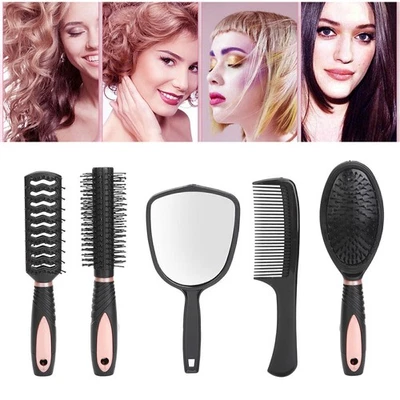 Juego de 5 PIEZAS Cepillo de Pelo Paleta Cepillo de Pelo Desenredar Masaje Peine Espejo y Foto 1 de 4