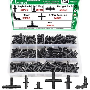 220PCS 1/4" Drip Irrigation Kit Barbed Connectors, Straight Barb, Tee, 220pcs - Picture 1 of 6