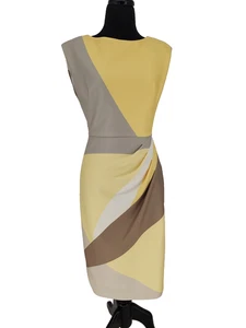Abito tubino donna Donna Karan NUOVO colore giallo blocco taglia 6 foderato elasticizzato zip - Foto 1 di 11