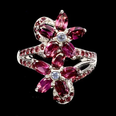 Anillo de plata de ley 925 ovalado rodolita granate tanzanita piedras preciosas naturales talla 8 Foto 1 de 4