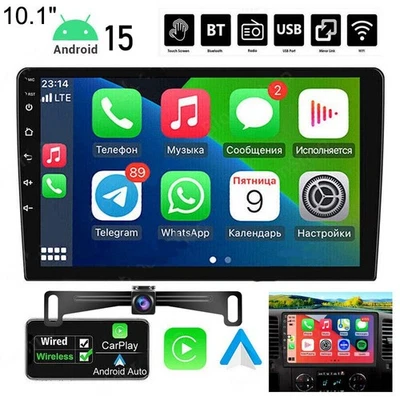 10.1" Android 15 Apple Carplay Car Stereo Radio GPS Navi WiFi 2DIN Backup Camera - Image 1 of 4